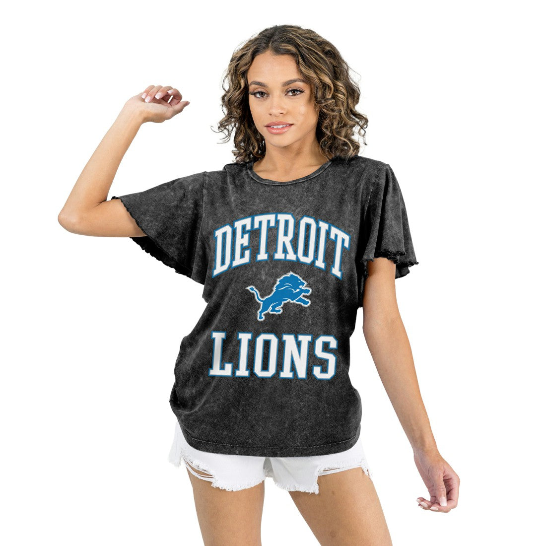Detroit Lions Gameday Couture Women's Relaxed Flutter Sleeve T-Shirt - Black - NFL