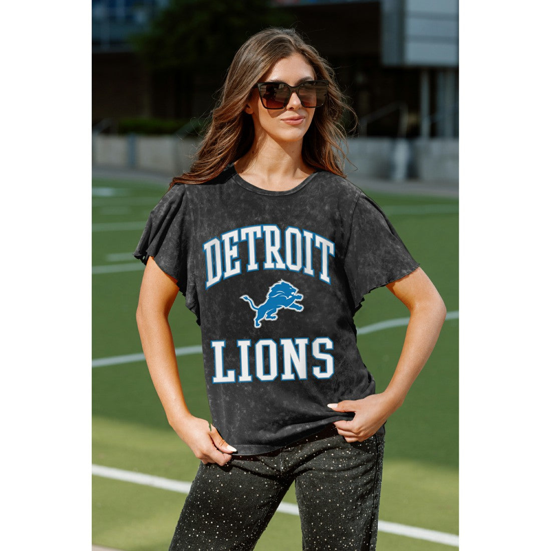 Detroit Lions Gameday Couture Women's Relaxed Flutter Sleeve T-Shirt - Black - NFL