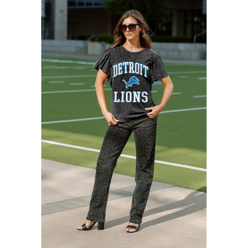 Detroit Lions Gameday Couture Women's Relaxed Flutter Sleeve T-Shirt - Black - NFL