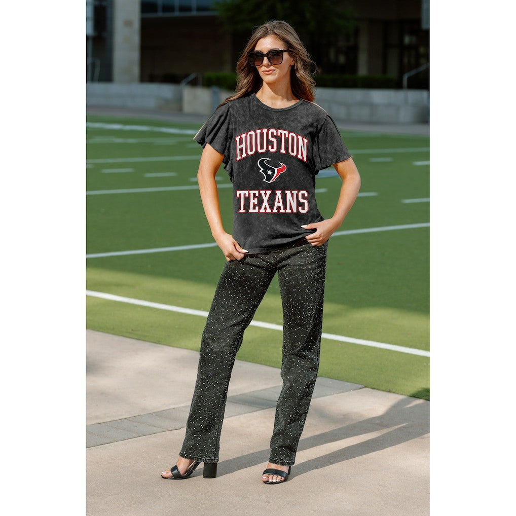 Houston Texans Gameday Couture Women's Relaxed Flutter Sleeve T-Shirt - Black - NFL