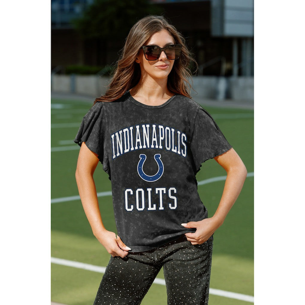Indianapolis Colts Gameday Couture Women's Relaxed Flutter Sleeve T-Shirt - Black - NFL