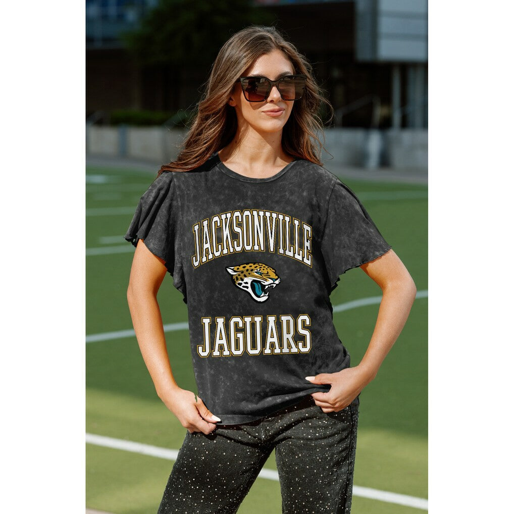 Jacksonville Jaguars Gameday Couture Women's Relaxed Flutter Sleeve T-Shirt - Black - NFL