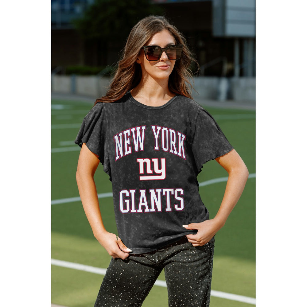 New York Giants Gameday Couture Women's Relaxed Flutter Sleeve T-Shirt - Black - NFL