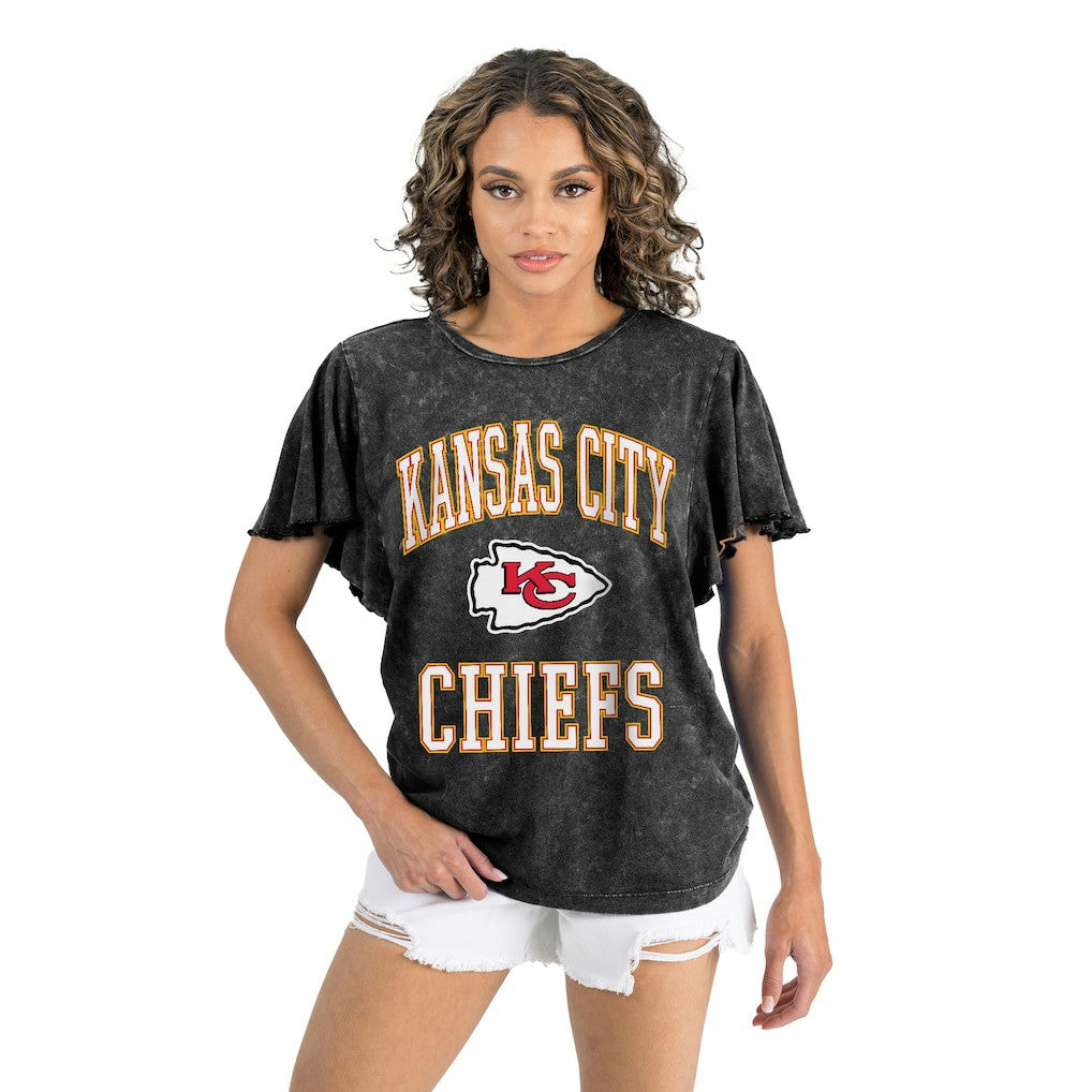 Kansas City Chiefs Gameday Couture Women's Relaxed Flutter Sleeve T-Shirt - Black - NFL