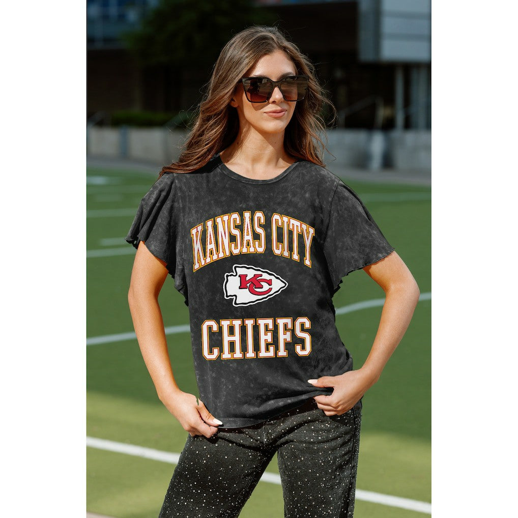 Kansas City Chiefs Gameday Couture Women's Relaxed Flutter Sleeve T-Shirt - Black - NFL