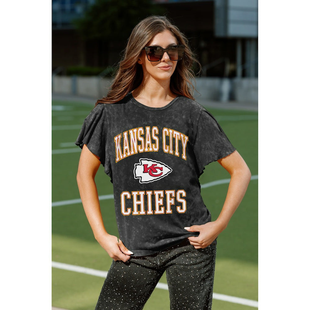 Kansas City Chiefs Gameday Couture Women's Relaxed Flutter Sleeve T-Shirt - Black - NFL