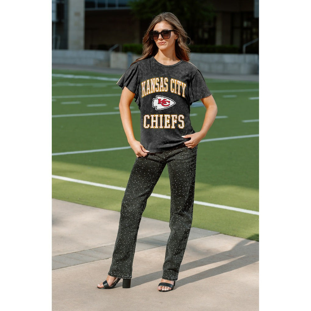 Kansas City Chiefs Gameday Couture Women's Relaxed Flutter Sleeve T-Shirt - Black - NFL