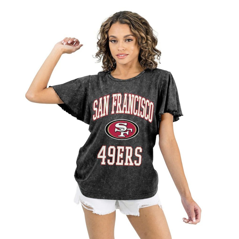 San Francisco 49ers Gameday Couture Women's Relaxed Flutter Sleeve T-Shirt - Black - NFL