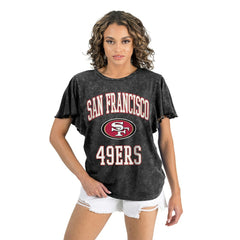 San Francisco 49ers Gameday Couture Women's Relaxed Flutter Sleeve T-Shirt - Black - NFL