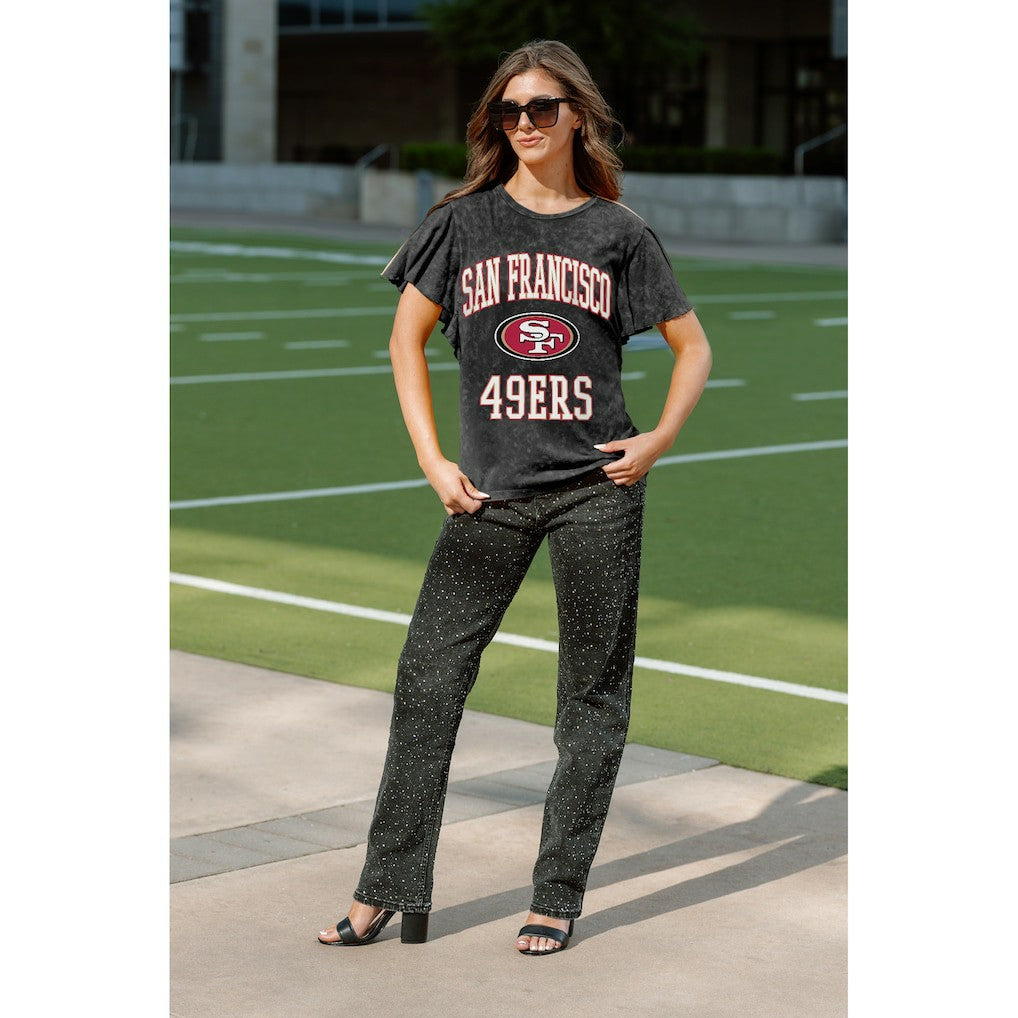 San Francisco 49ers Gameday Couture Women's Relaxed Flutter Sleeve T-Shirt - Black - NFL