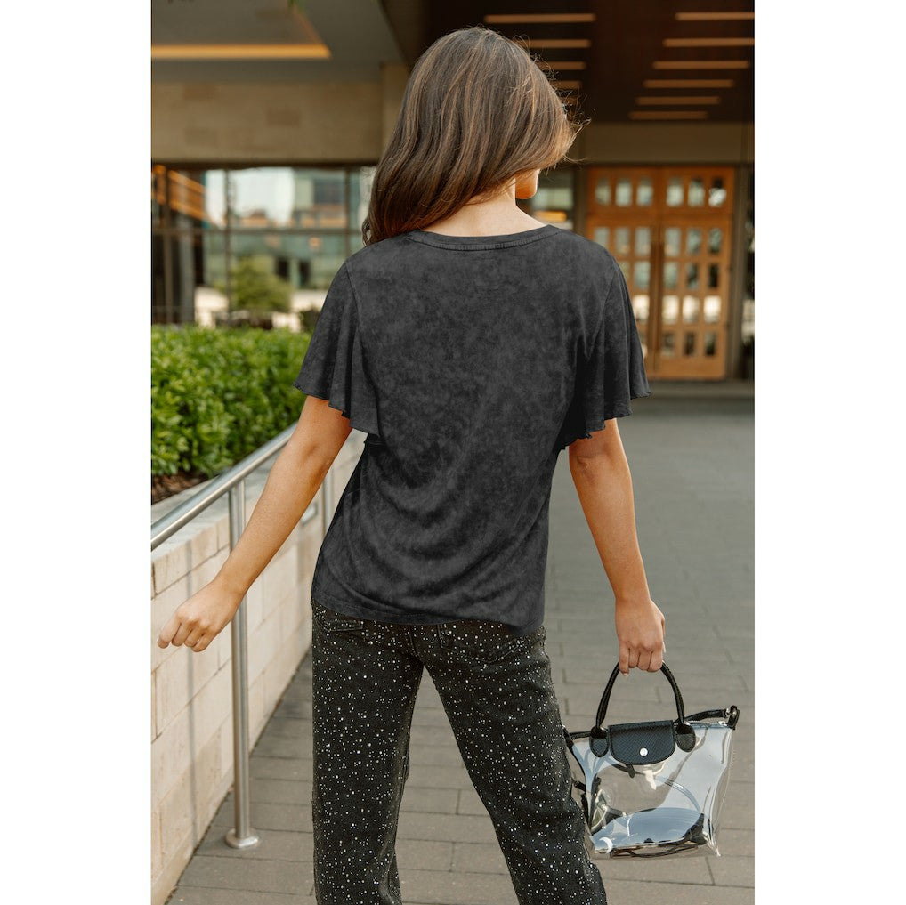 San Francisco 49ers Gameday Couture Women's Relaxed Flutter Sleeve T-Shirt - Black - NFL