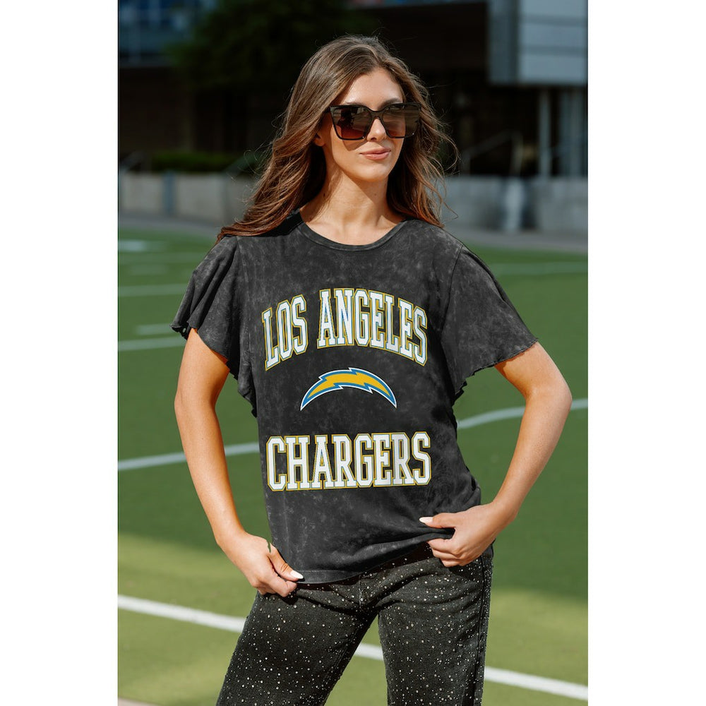 Los Angeles Chargers Gameday Couture Women's Relaxed Flutter Sleeve T-Shirt - Black - NFL