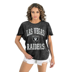 Las Vegas Raiders Gameday Couture Women's Relaxed Flutter Sleeve T-Shirt - Black - NFL