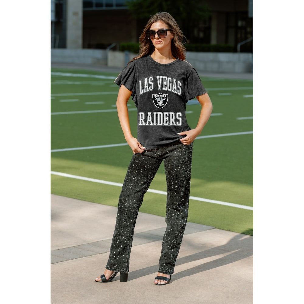 Las Vegas Raiders Gameday Couture Women's Relaxed Flutter Sleeve T-Shirt - Black - NFL