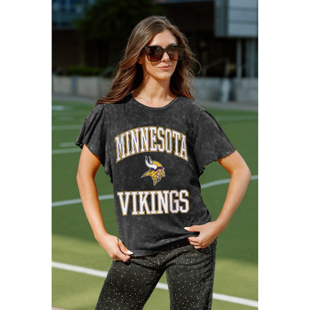 Minnesota Vikings Gameday Couture Women's Relaxed Flutter Sleeve T-Shirt - Black - NFL