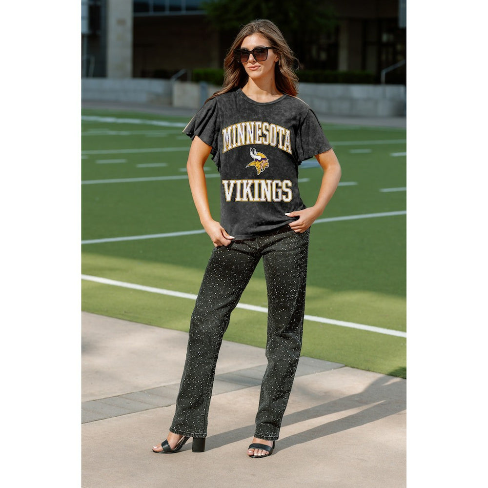 Minnesota Vikings Gameday Couture Women's Relaxed Flutter Sleeve T-Shirt - Black - NFL