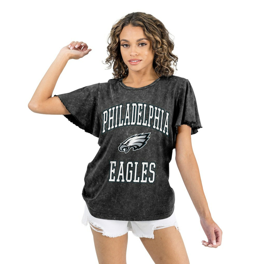 Philadelphia Eagles Gameday Couture Women's Relaxed Flutter Sleeve T-Shirt - Black - NFL