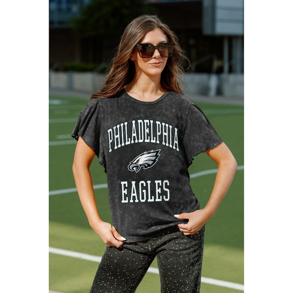 Philadelphia Eagles Gameday Couture Women's Relaxed Flutter Sleeve T-Shirt - Black - NFL