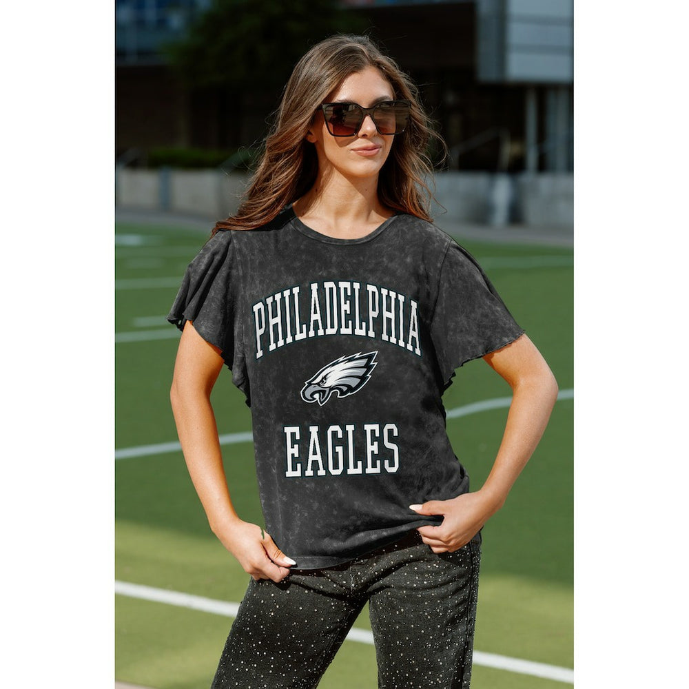 Philadelphia Eagles Gameday Couture Women's Relaxed Flutter Sleeve T-Shirt - Black - NFL