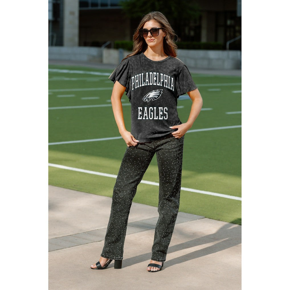 Philadelphia Eagles Gameday Couture Women's Relaxed Flutter Sleeve T-Shirt - Black - NFL
