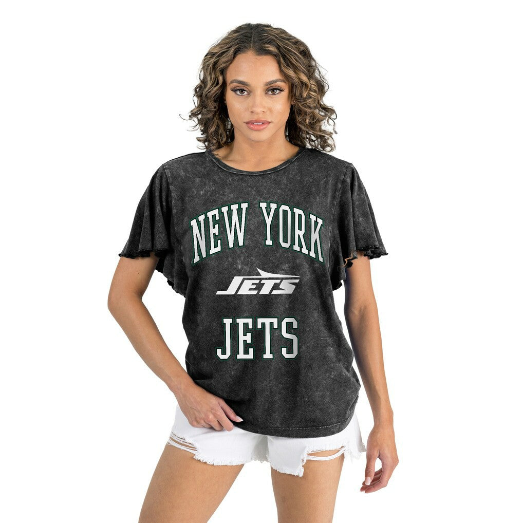 New York Jets Gameday Couture Women's Relaxed Flutter Sleeve T-Shirt - Black - NFL