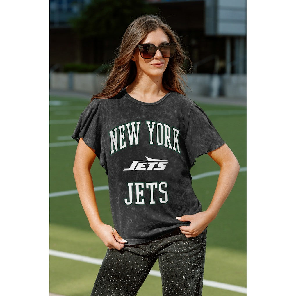 New York Jets Gameday Couture Women's Relaxed Flutter Sleeve T-Shirt - Black - NFL