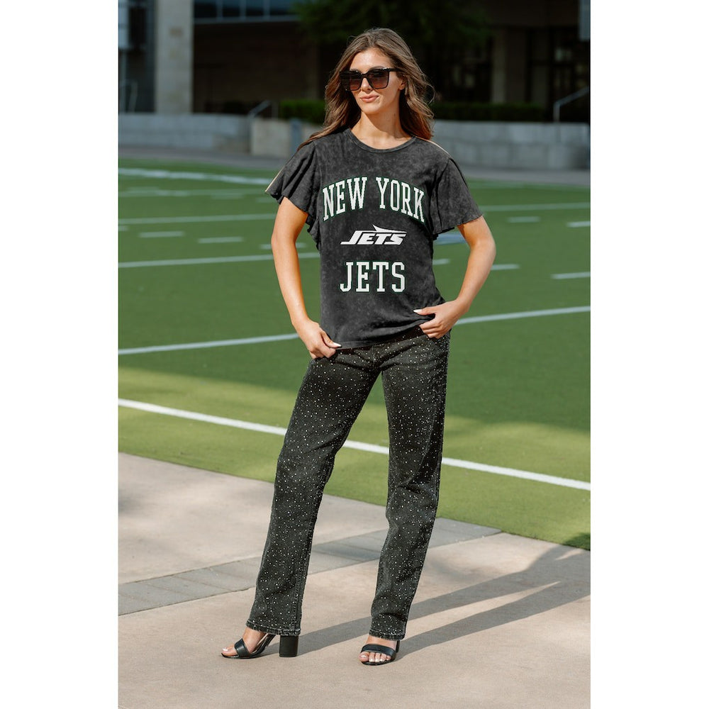 New York Jets Gameday Couture Women's Relaxed Flutter Sleeve T-Shirt - Black - NFL