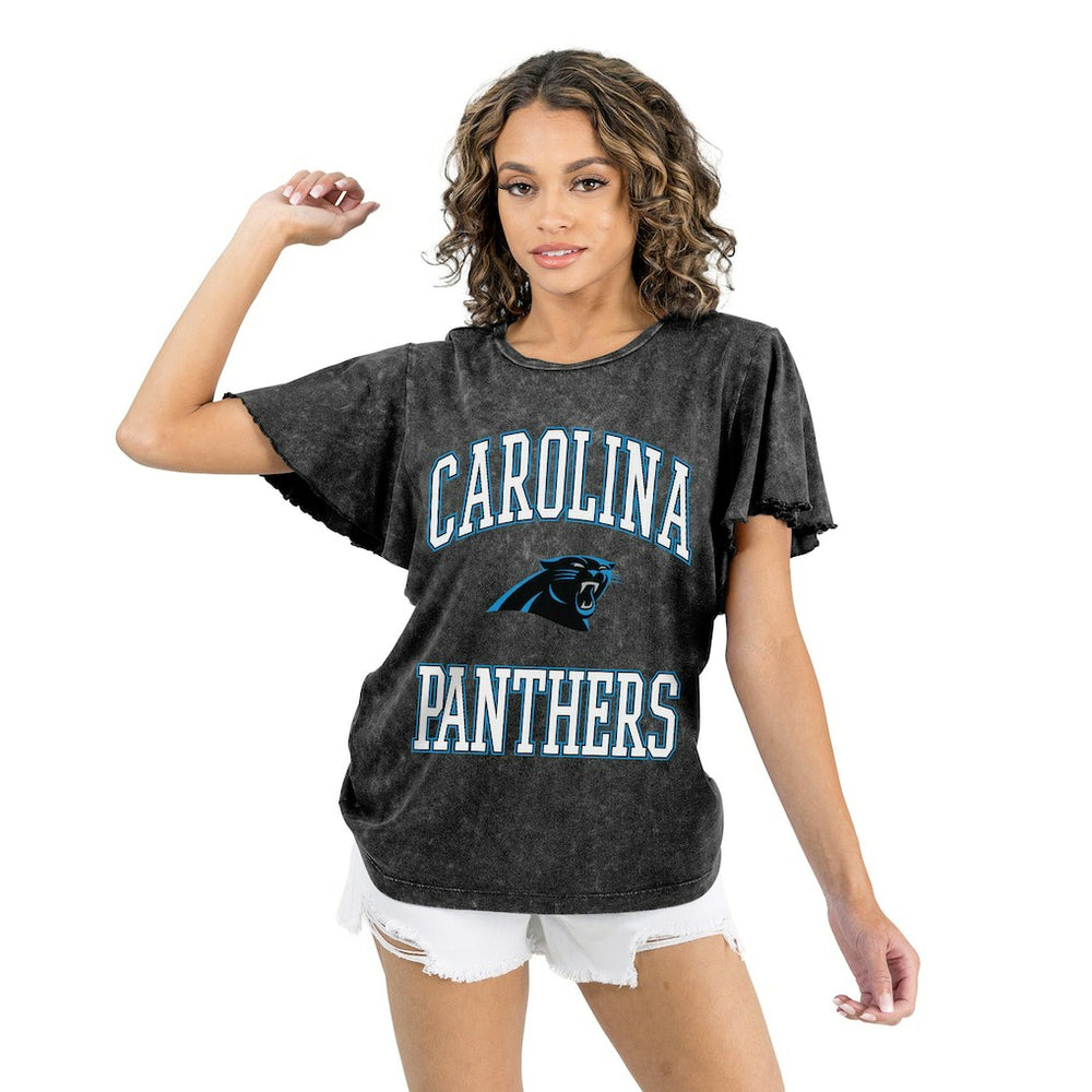 Carolina Panthers Gameday Couture Women's Relaxed Flutter Sleeve T-Shirt - Black - NFL