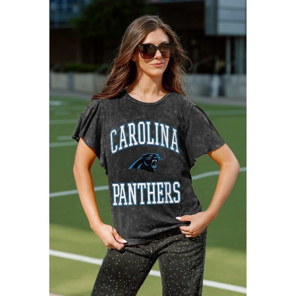 Carolina Panthers Gameday Couture Women's Relaxed Flutter Sleeve T-Shirt - Black - NFL