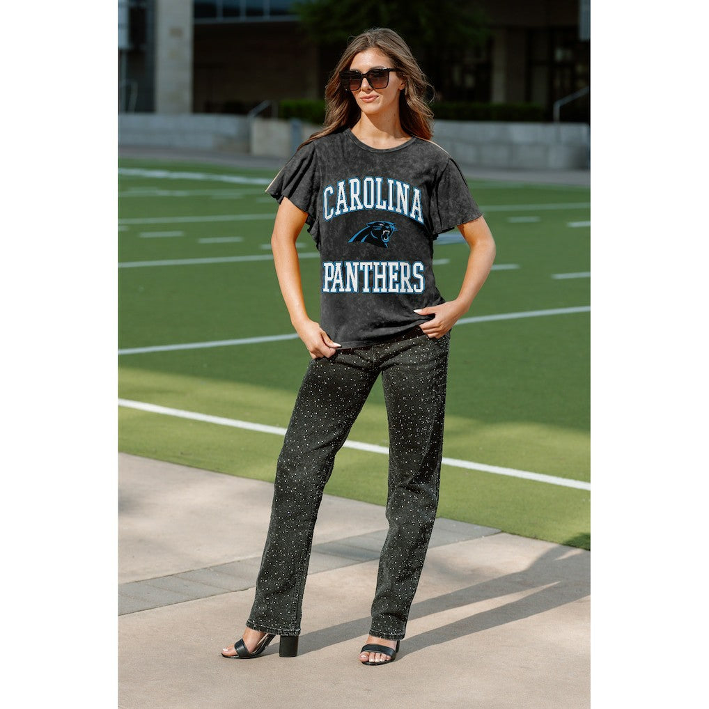 Carolina Panthers Gameday Couture Women's Relaxed Flutter Sleeve T-Shirt - Black - NFL