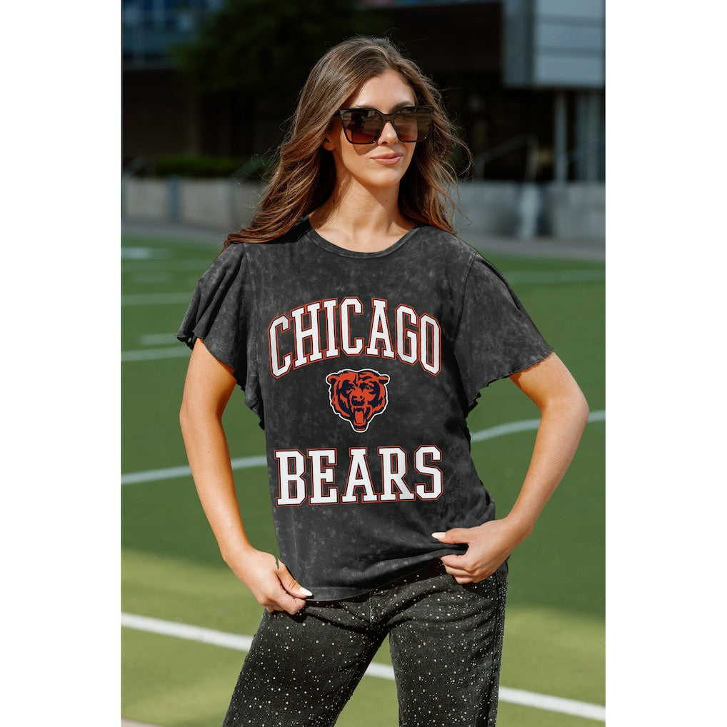 Chicago Bears Gameday Couture Women's Relaxed Flutter Sleeve T-Shirt - Black - NFL