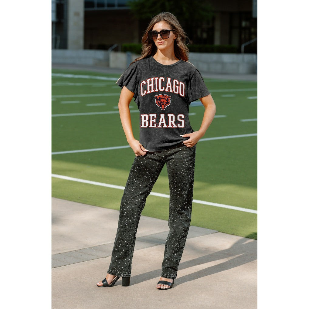 Chicago Bears Gameday Couture Women's Relaxed Flutter Sleeve T-Shirt - Black - NFL