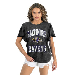 Baltimore Ravens Gameday Couture Women's Relaxed Flutter Sleeve T-Shirt - Black - NFL