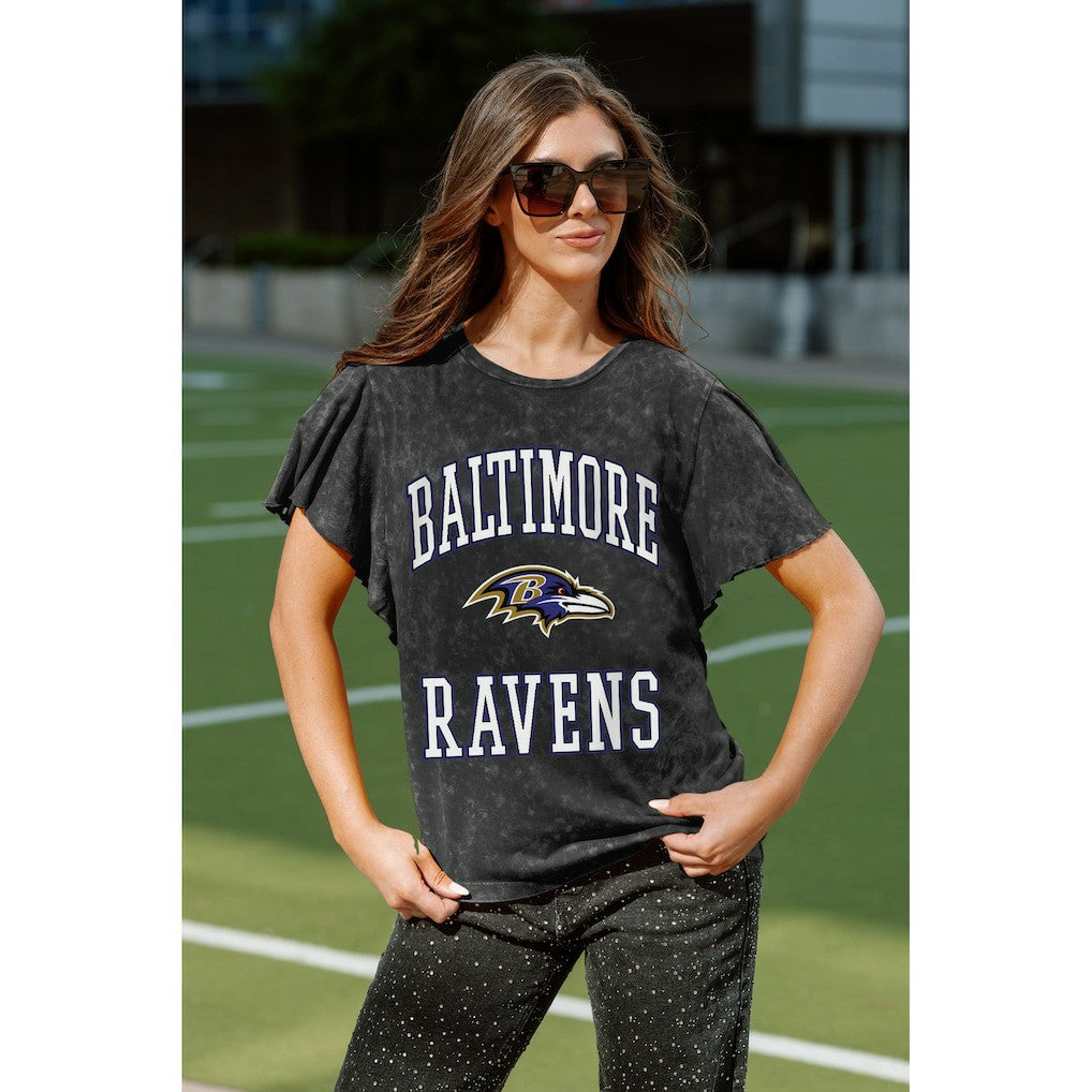 Baltimore Ravens Gameday Couture Women's Relaxed Flutter Sleeve T-Shirt - Black - NFL