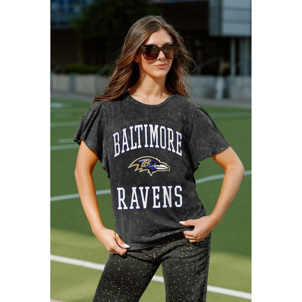 Baltimore Ravens Gameday Couture Women's Relaxed Flutter Sleeve T-Shirt - Black - NFL