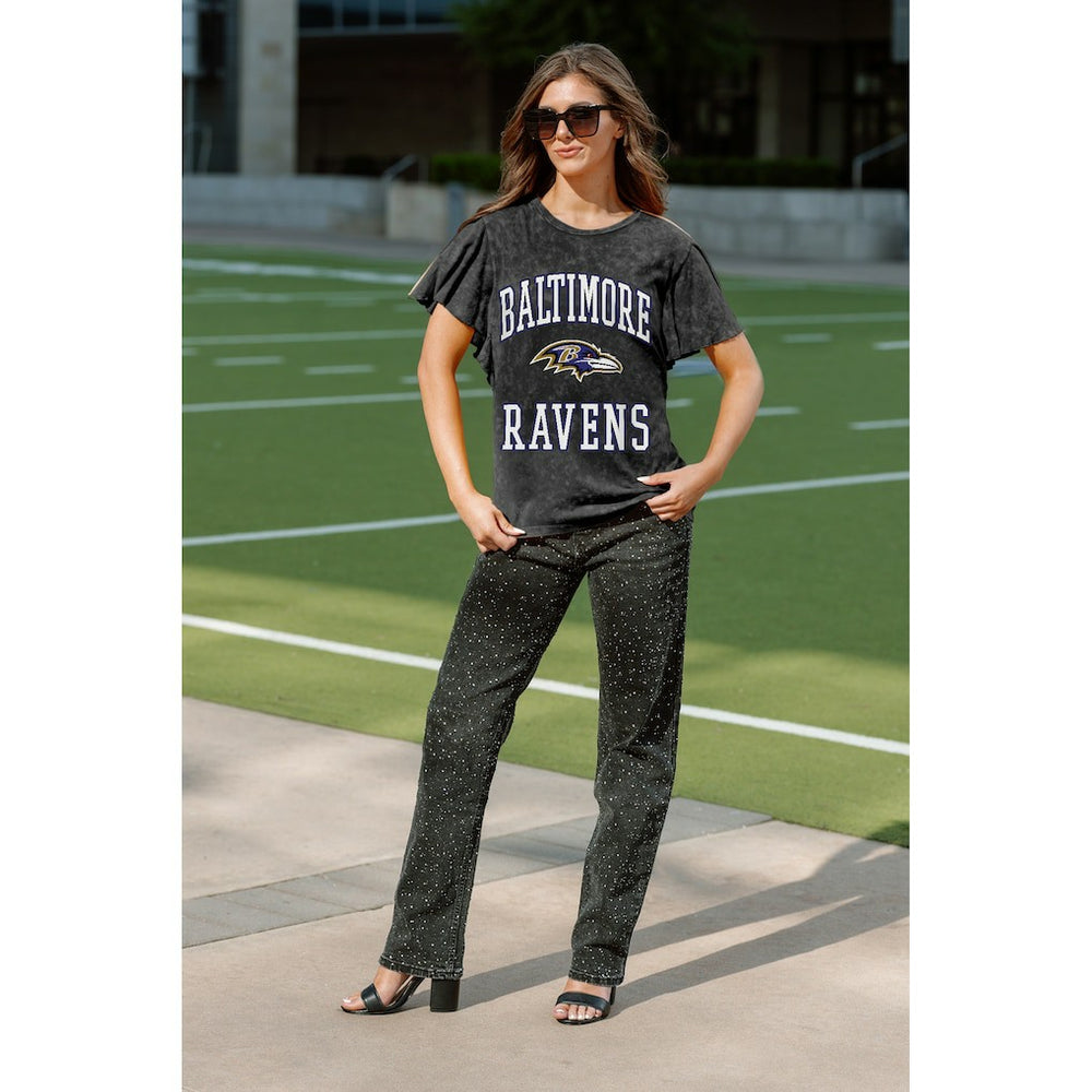 Baltimore Ravens Gameday Couture Women's Relaxed Flutter Sleeve T-Shirt - Black - NFL