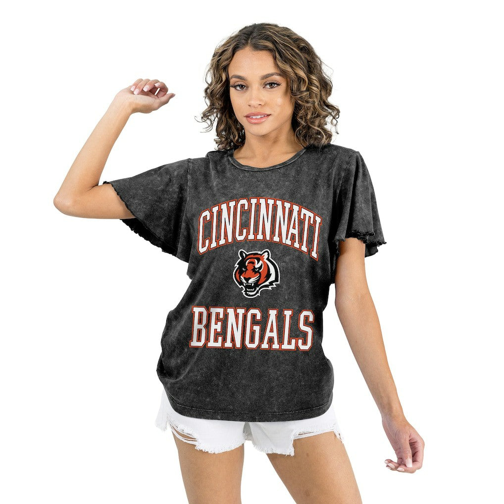 Cincinnati Bengals Gameday Couture Women's Relaxed Flutter Sleeve T-Shirt - Black - NFL