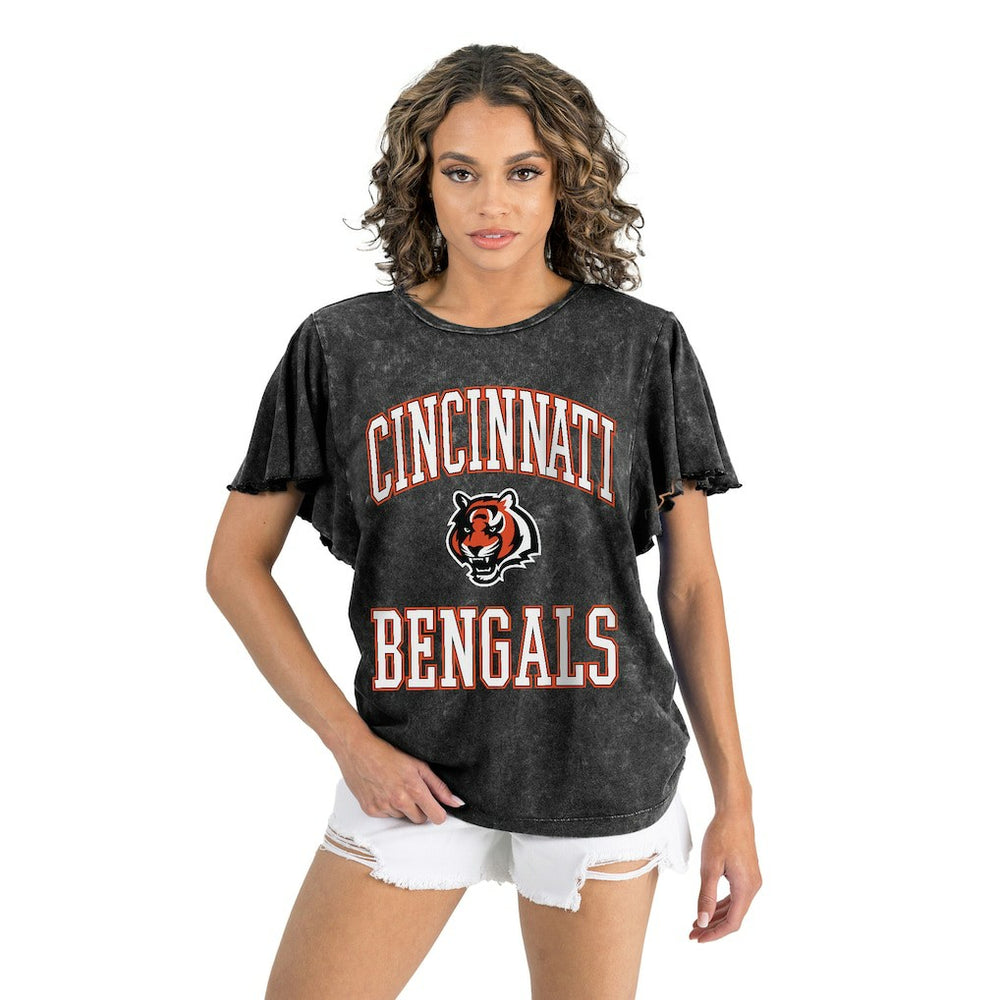 Cincinnati Bengals Gameday Couture Women's Relaxed Flutter Sleeve T-Shirt - Black - NFL