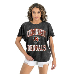 Cincinnati Bengals Gameday Couture Women's Relaxed Flutter Sleeve T-Shirt - Black - NFL