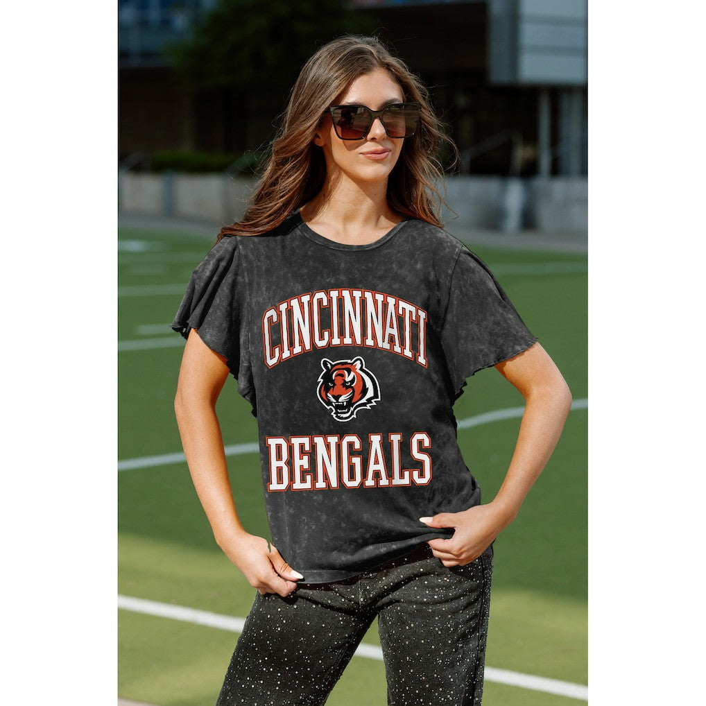 Cincinnati Bengals Gameday Couture Women's Relaxed Flutter Sleeve T-Shirt - Black - NFL