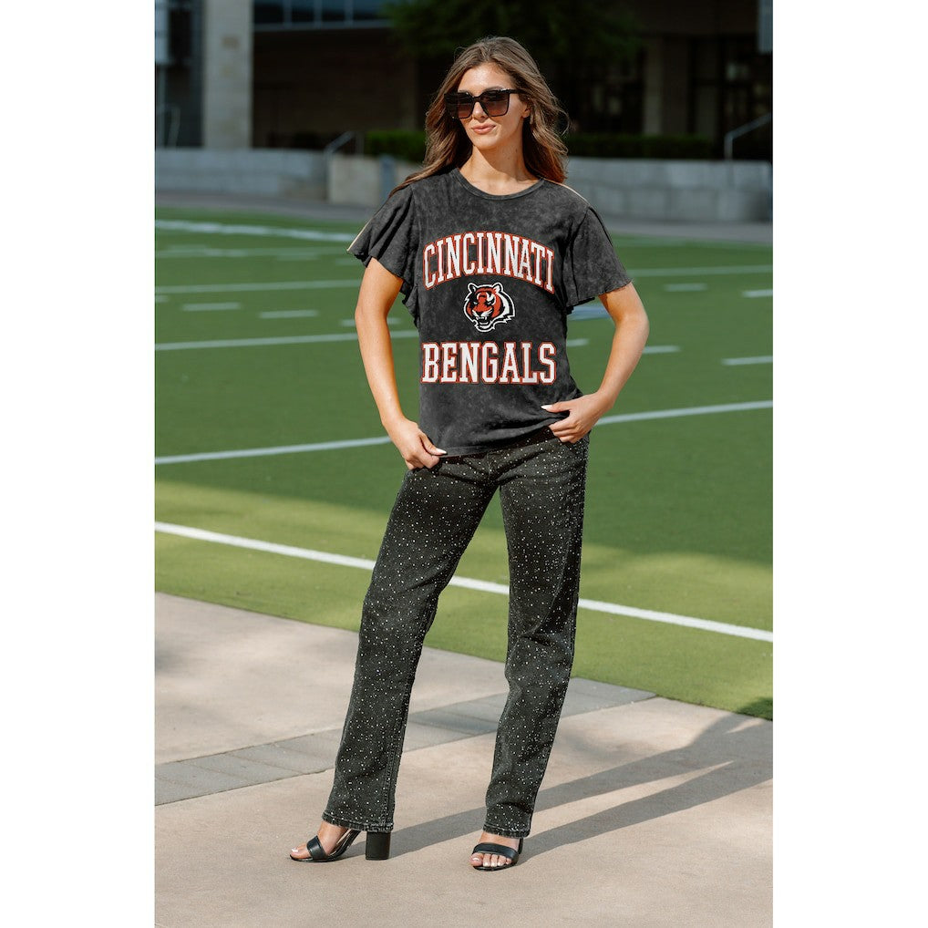 Cincinnati Bengals Gameday Couture Women's Relaxed Flutter Sleeve T-Shirt - Black - NFL