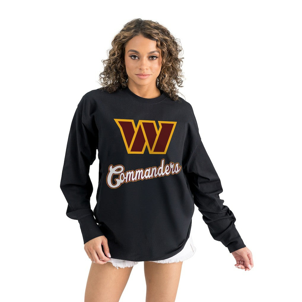 Washington Commanders Gameday Couture Women's Oversized Long Sleeve T-Shirt - Black - NFL