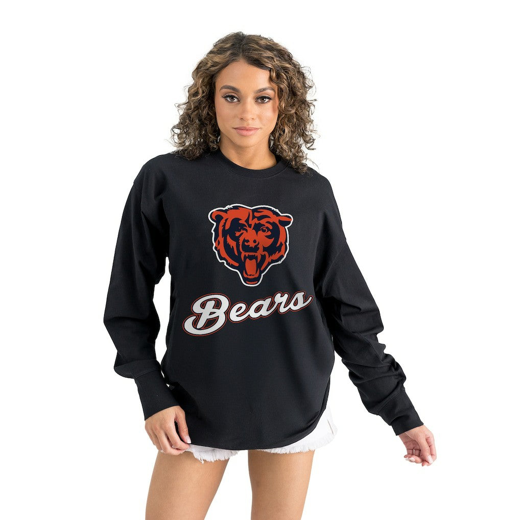 Chicago Bears Gameday Couture Women's Oversized Long Sleeve T-Shirt - Black - NFL