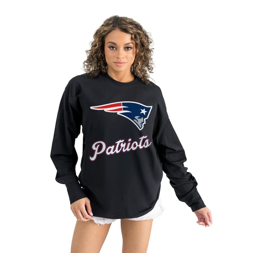 New England Patriots Gameday Couture Women's Oversized Long Sleeve T-Shirt - Black - NFL
