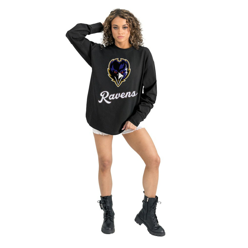Baltimore Ravens Gameday Couture Women's Oversized Long Sleeve T-Shirt - Black - NFL