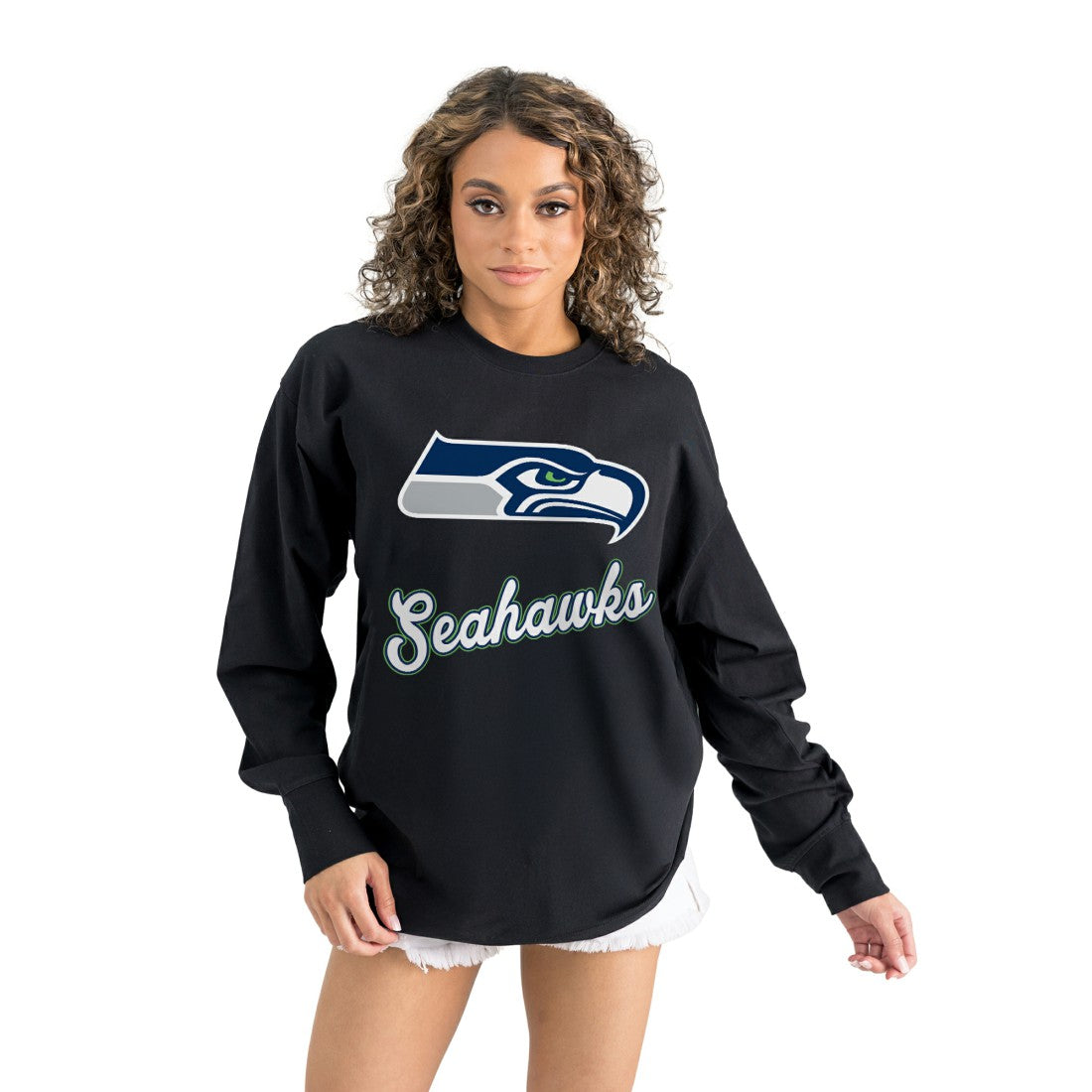 Seattle Seahawks Gameday Couture Women's Oversized Long Sleeve T-Shirt - Black - NFL