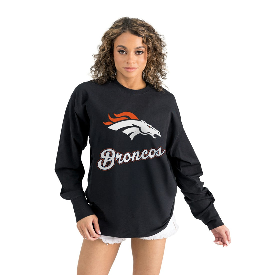 Denver Broncos Gameday Couture Women's Oversized Long Sleeve T-Shirt - Black - NFL