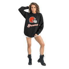 Cleveland Browns Gameday Couture Women's Oversized Long Sleeve T-Shirt - Black - NFL
