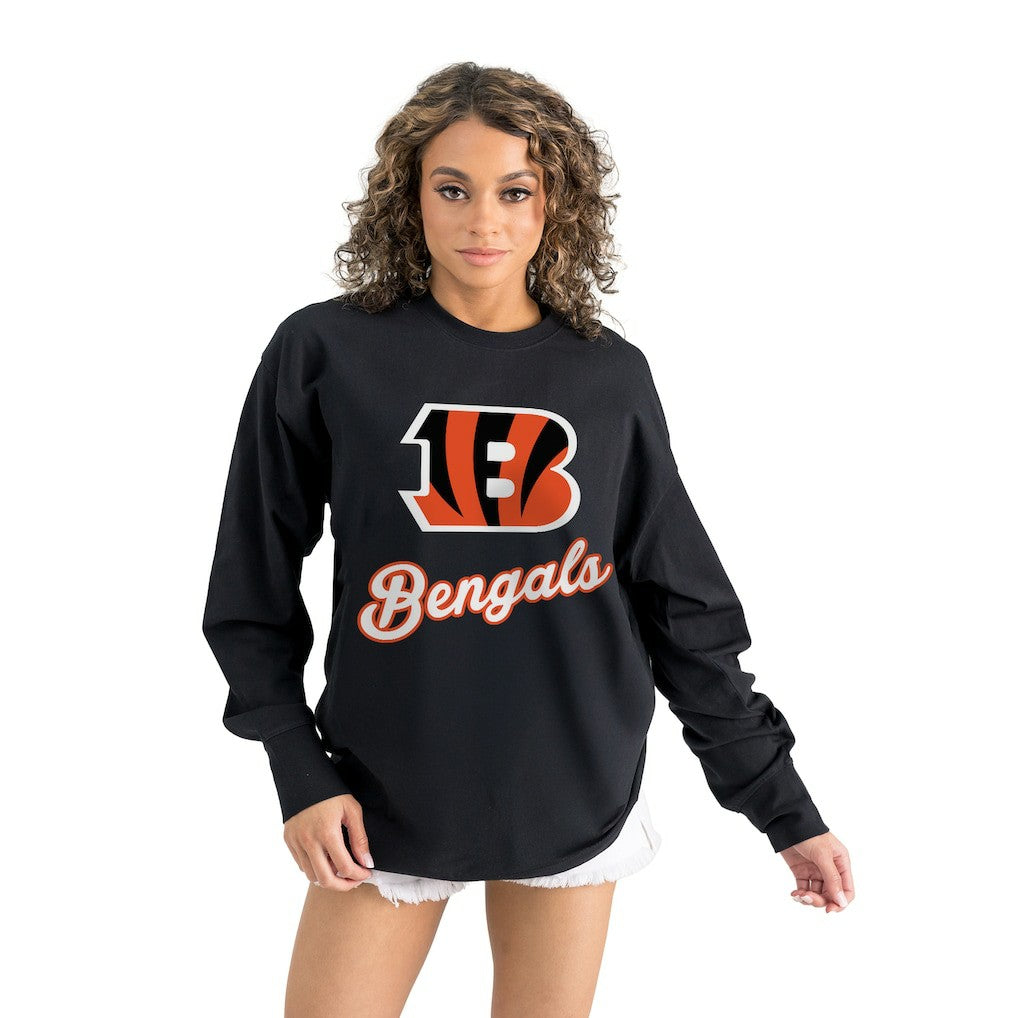 Cincinnati Bengals Gameday Couture Women's Oversized Long Sleeve T-Shirt - Black - NFL