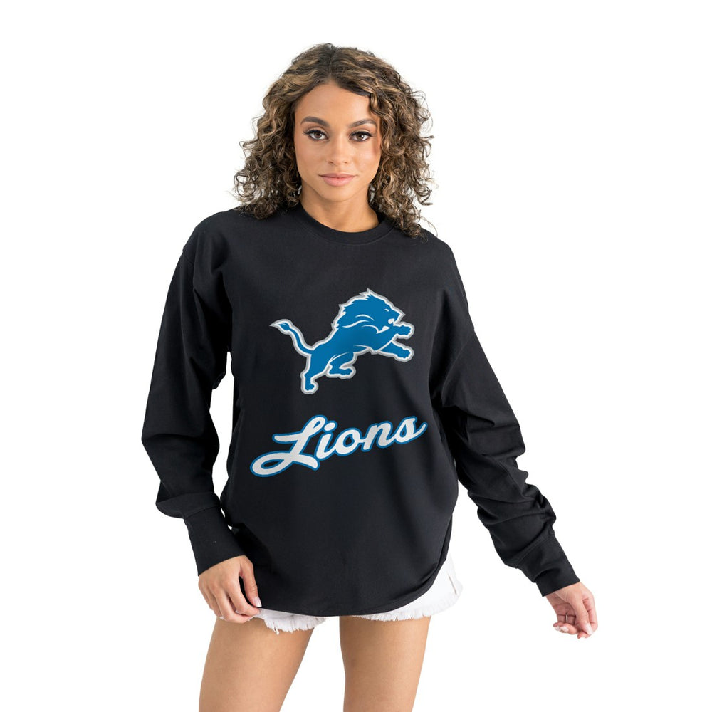 Detroit Lions Gameday Couture Women's Oversized Long Sleeve T-Shirt - Black - NFL